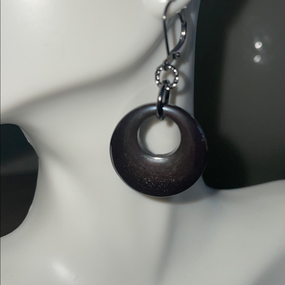 HAND CRAFTED GUNMETAL GREY CIRCLE DROP EARRINGS Edgy Goth Bohemian